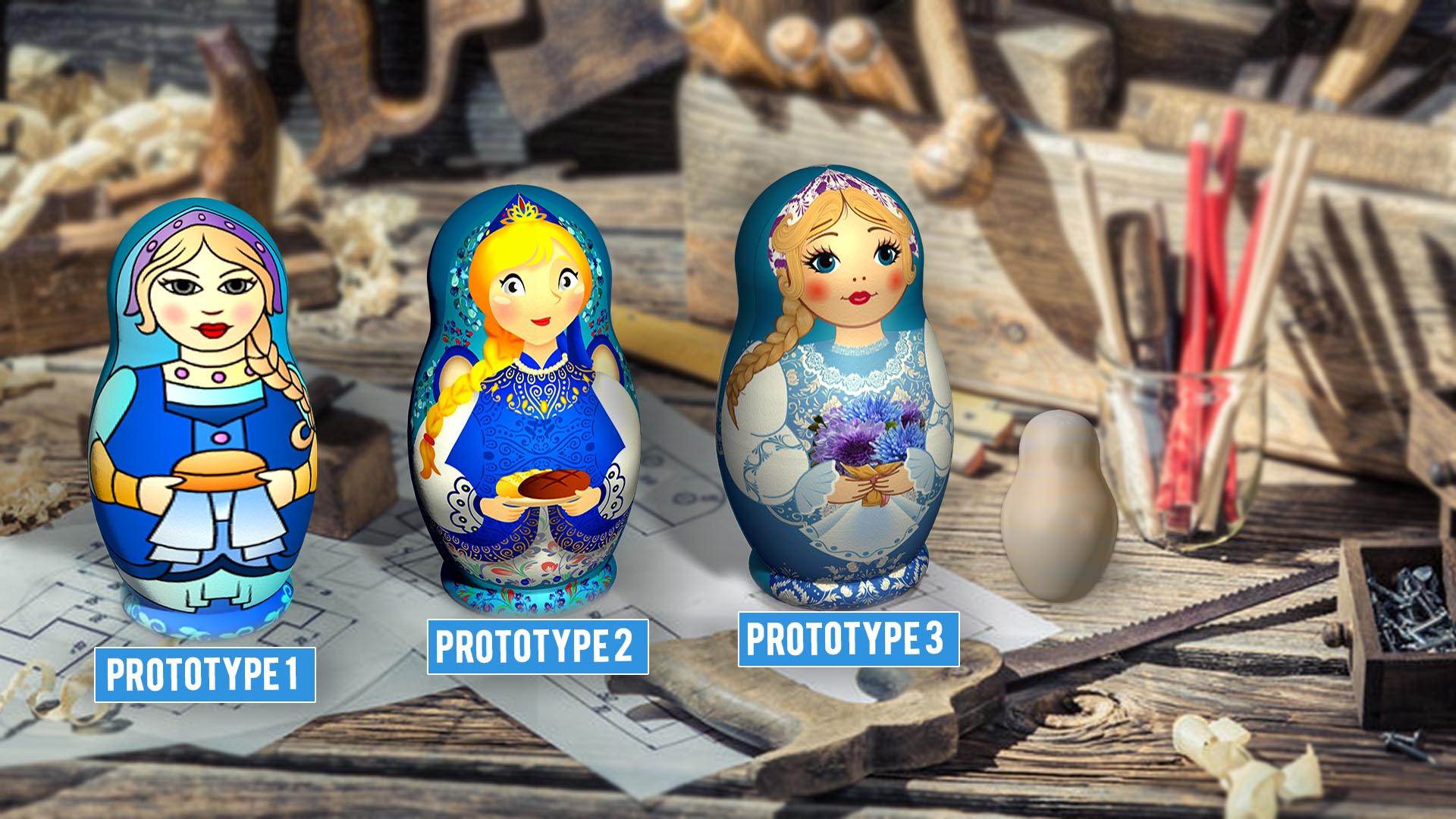Stages of the nesting doll emoji prototype development
